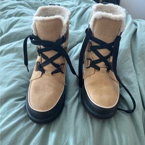 Sorel Suede Faux Fur Boots - Tan with Black Trim